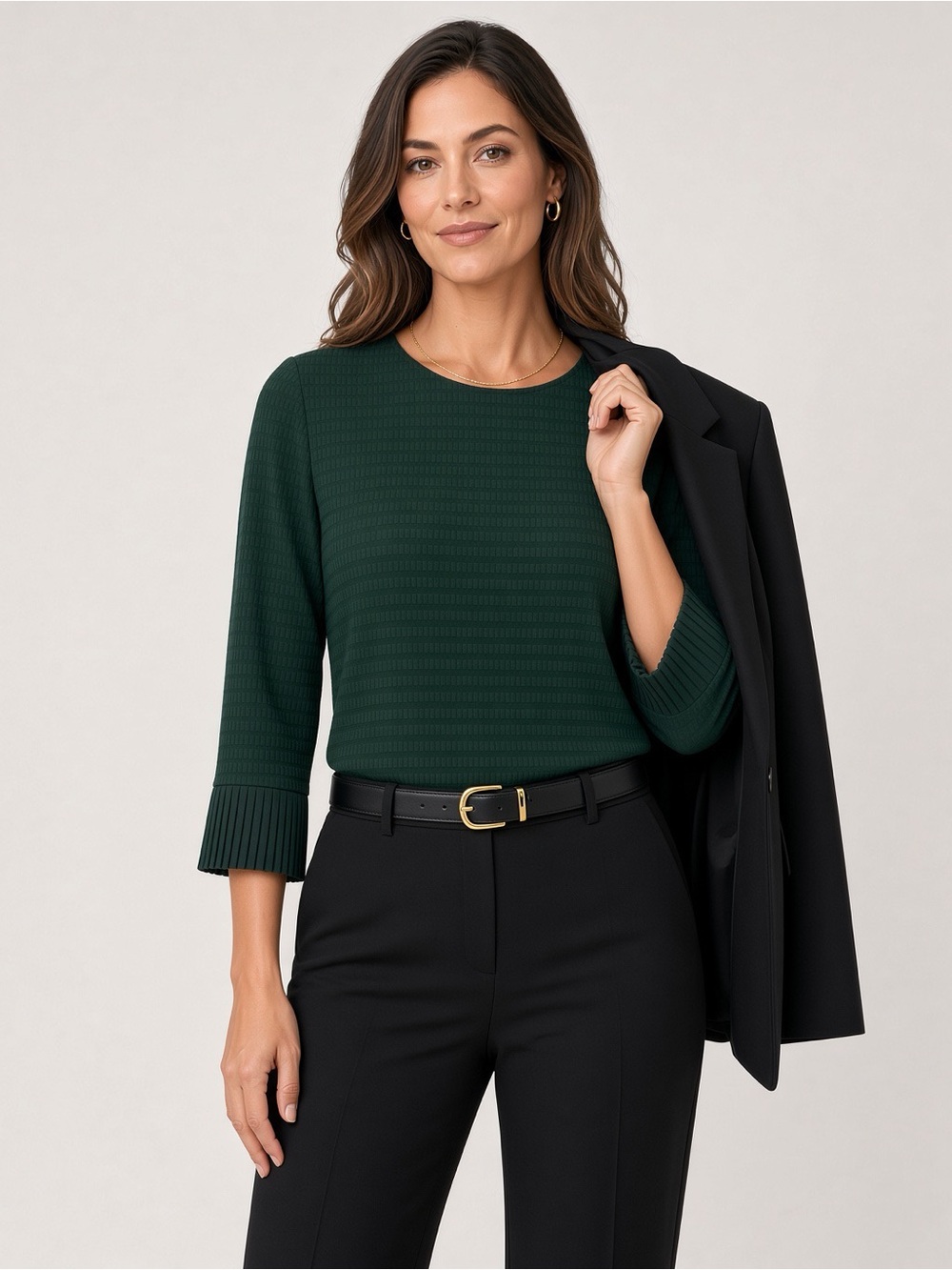 Calvin Klein Hunter Green Textured Blouse